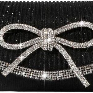 Bow Evening Bag Sparkly Clutch Purses for Women Wedding Glitter Rhinestone Party